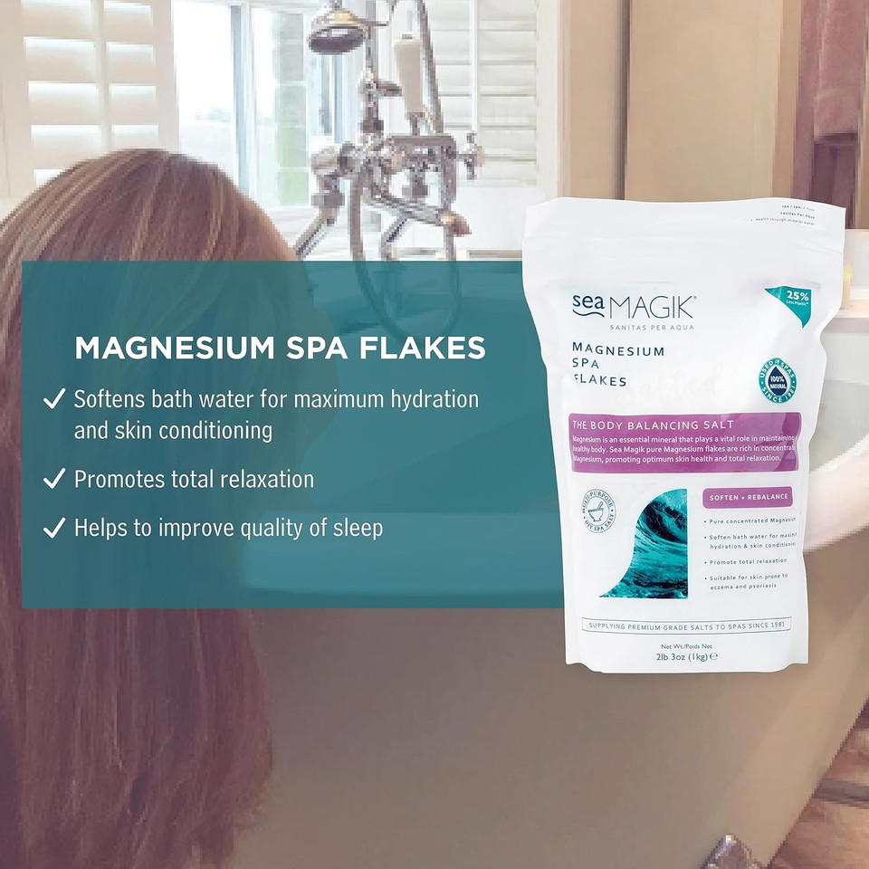 Sea Magik Magnesium Flakes For Bath - Hydrating, Suitable For All Skin Types, Great For Dry Skin, Eczema, And Psoriasis, Relaxing, Vegan, Cruelty Free (1Kg)