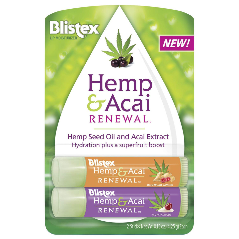 Blistex Hemp & Acai Renewal Lip Balm, 0.30 Ounce, 2 Count – Raspberry Ginger & Cherry Cream, Moisturizing Lip Balm, Super Fruit Benefits, Nourishes & Conditions Lips