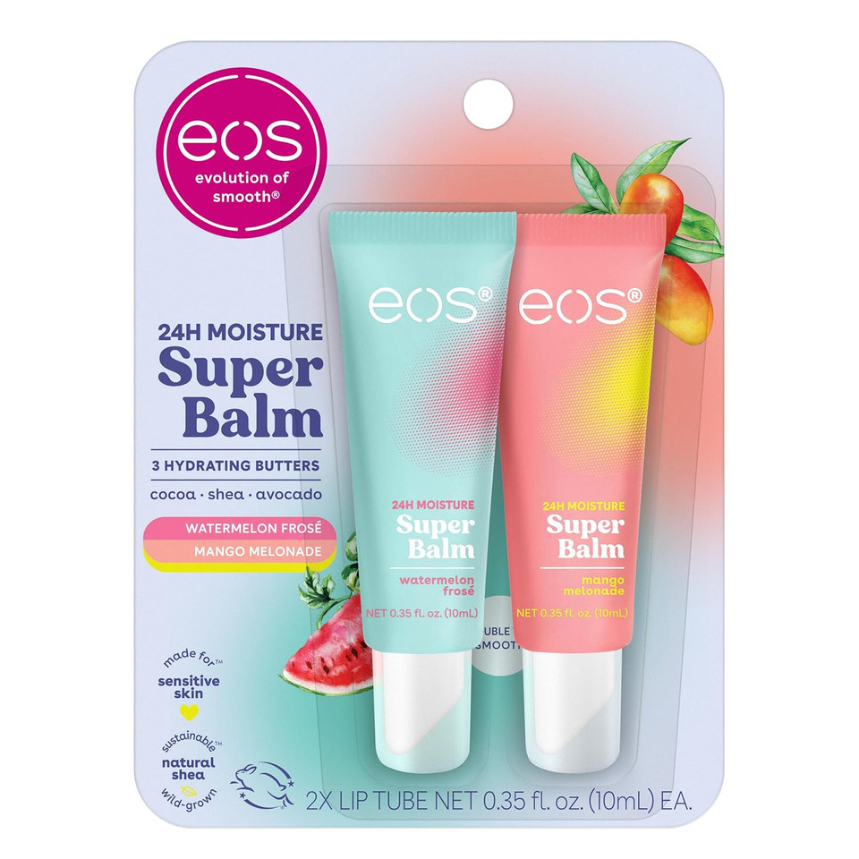 Eos 24H Moisture Super Balm- Watermelon Frosã£Â© & Mango Melonade, Lip Mask, Day Or Night Lip Treatment, Made For Sensitive Skin, 0.35 Fl Oz, 2-Pack