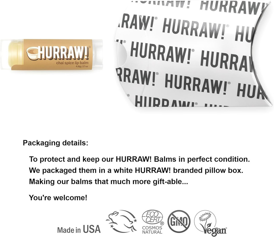 Hurraw! Coconut Lip Balm: Organic, Certified Vegan, Cruelty And Gluten Free. Non-Gmo, 100% Natural Ingredients. Bee, Shea, Soy And Palm Free. Made In Usa