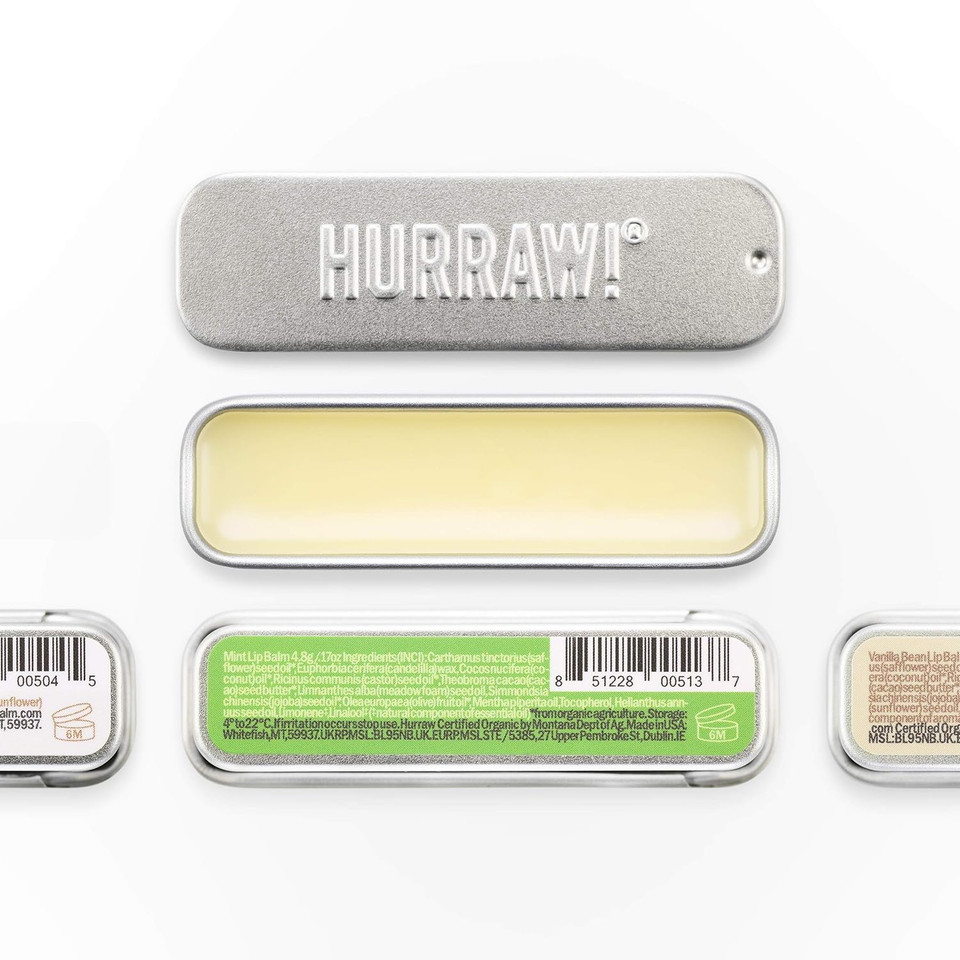 Hurraw! Coconut, Mint, Vanilla Lip Balm Slim Slider Tins, 3 Pack Bundle: Organic, Certified Vegan, Cruelty And Gluten Free. Non-Gmo, All Natural Ingredients. Bee, Shea, Soy And Palm Free. Made In Usa