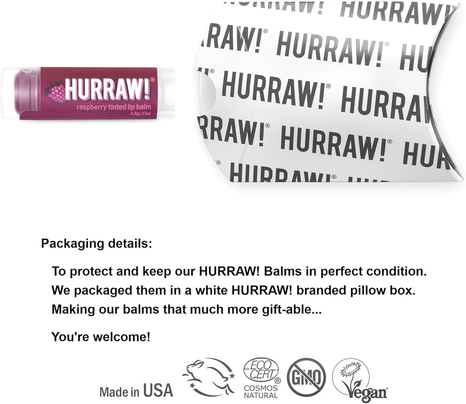Hurraw! Raspberry Tinted Lip Balm: (Sheer Berry Tint) Organic, Certified Vegan, Cruelty And Gluten Free. Non-Gmo, 100% Natural Ingredients. Bee, Shea, Soy And Palm Free. Made In Usa