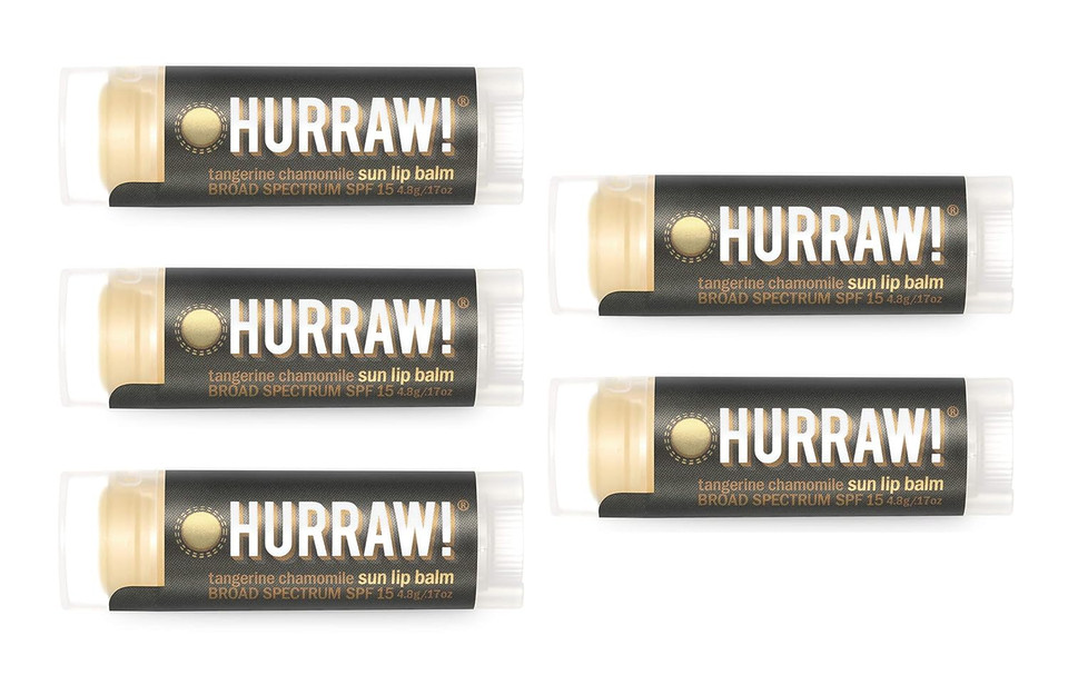 Hurraw! Sun Lip Balm (Zinc Oxide Protection, Broad Spectrum Spf 15, Tangerine, Chamomile), 5 Pack: Organic, Certified Vegan, Gluten Free. Non-Gmo, All-Natural. Bee, Shea, Soy & Palm Free. Made In Usa