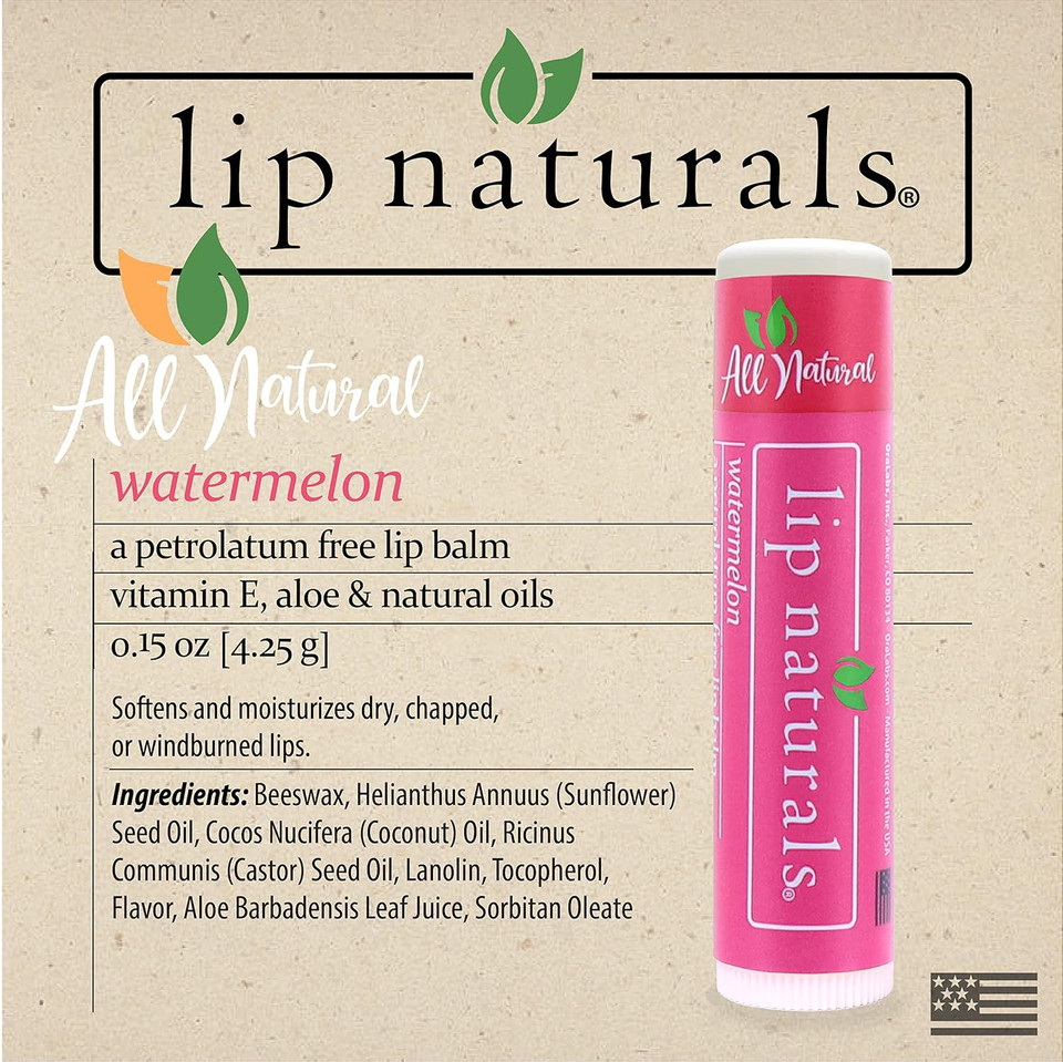 Lip Naturals® All Natural Lip Balm in a 6-Count Variety Pack: Cherry, Strawberry, and Watermelon Flavors