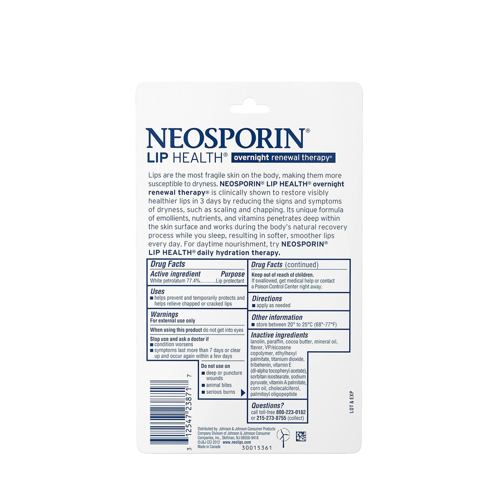 Neosporin Lip Health Overnight Healthy Lips Renewal Therapy Petrolatum Lip Protectant, 0.27 Ounce (Pack Of 1)