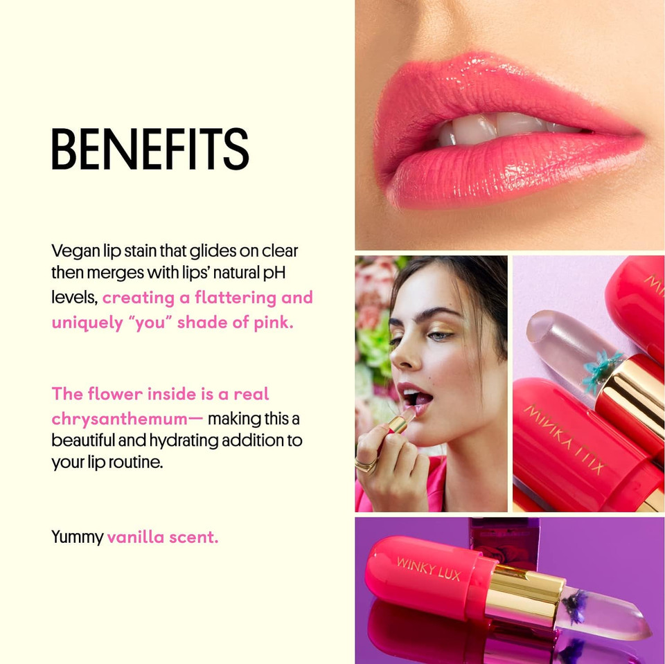 Winky Lux Flower Balm, Ph Lip Balm, Color Changing Lipstick And Tinted Lip Balm Stain, Vegan & Cruelty Free Lip Balm, Hydrate & Plump, Sheer Pink Lipstick, Pink Flowerpink Flower
