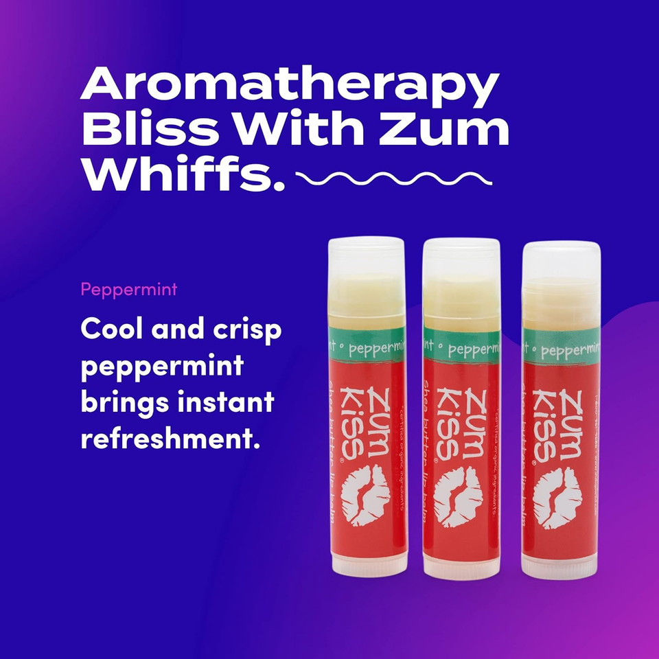 Zum Peppermint Kiss Stick (Pack Of 3) With Certified Organic Sunflower Seed Oil, Beeswax, Shea Butter, Pure Essential Oils, Candelila Wax, Vitamin E And Honey, 0.15 Oz