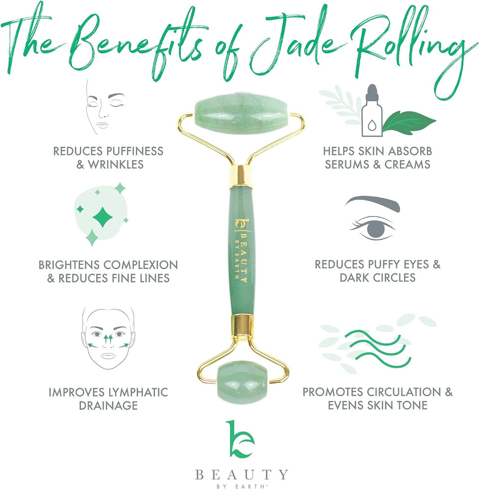 Beauty By Earth Jade Roller For Face - Face Massager Skin Care Tools With Small Eye Roller For Puffy Eyes, Face Care To Reduce Puffy Eyes, Facial Roller Self Care Gifts For Womenjade
