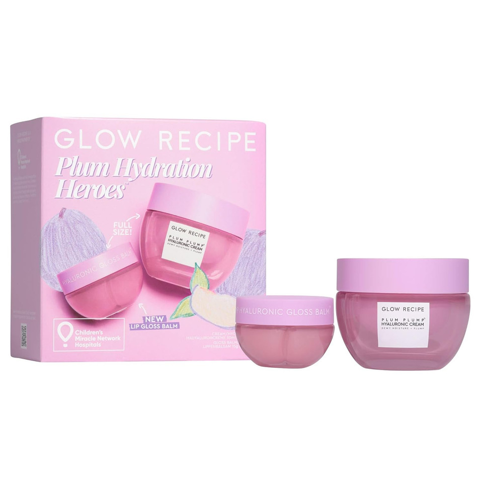 Glow Recipe Plum Hydration Heroes Holiday Kit - Plum Plump Hyaluronic Acid Cream (50ml) & Ultra Moisturizing Gloss Balm (15ml) - Hydrate, Plump, and Balance Dry Skin & Parched Lips - Vegan Set (2-Pc)