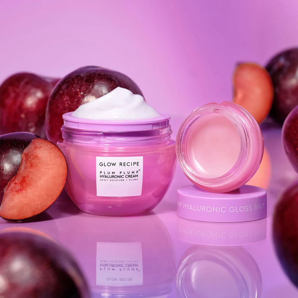 Glow Recipe Plum Hydration Heroes Holiday Kit - Plum Plump Hyaluronic Acid Cream (50ml) & Ultra Moisturizing Gloss Balm (15ml) - Hydrate, Plump, and Balance Dry Skin & Parched Lips - Vegan Set (2-Pc)