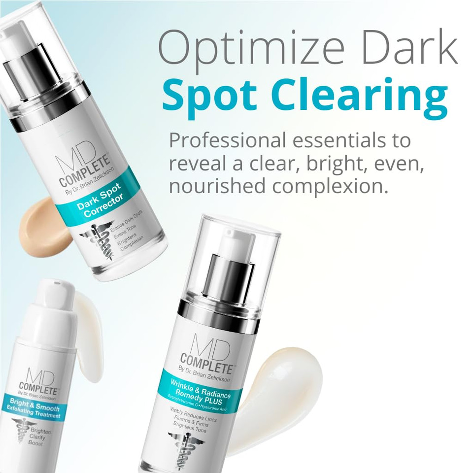 Md Complete Dark Spot Essentials (Dark Spot Corrector 1.0 Fl Oz + Wrinkle Radiance Remedy Plus 1.0 Fl Oz + Bright And Smooth Exfoliating Treatment 0.5Fl Oz) Trio Kit