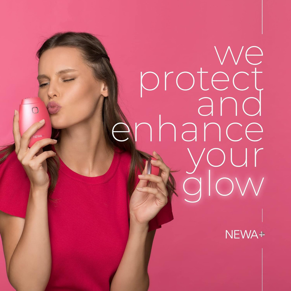 Newa Plus Wireless Starter Kit Skin Care System Anti-Aging Facial Treatment Skin Tightening Technology For Home Use. Boost Oxygen, Increase Collage, Reduces Wrinkles (Include 2 Gel Packs)Plus Starter Kit Pink