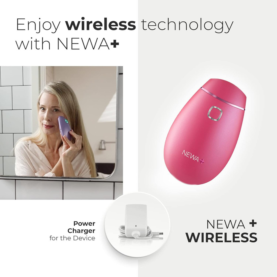 Newa Plus Wireless Starter Kit Skin Care System Anti-Aging Facial Treatment Skin Tightening Technology For Home Use. Boost Oxygen, Increase Collage, Reduces Wrinkles (Include 2 Gel Packs)Plus Starter Kit Pink