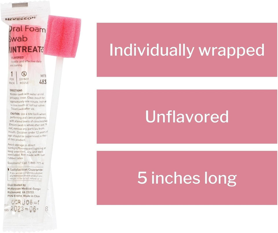 Mckesson Oral Foam Swabs, Untreated, Gentle And Daily Oral Cleaning, Unflavored, 250 Count, 1 Pack250 Count