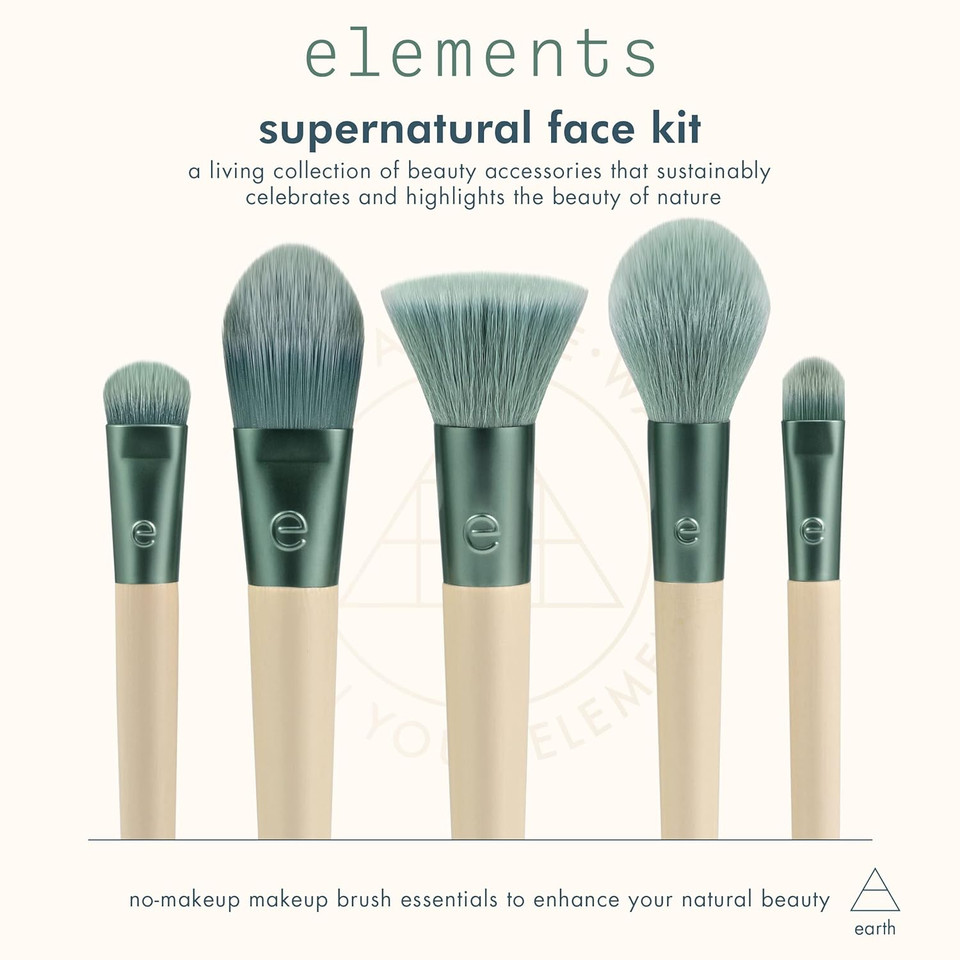 Ecotools Elements Super-Natural Face Makeup Brush Kit, For Foundation, Bronzer, Blush, & Eyeshadow, Works Best With Liquid, Cream, & Powder Products, Synthetic Bristles, 5 Piece Set