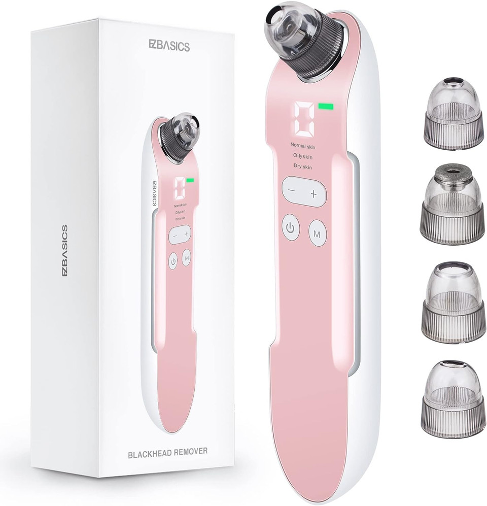 Ezbasics 2023 Newest Blackhead Remover Face Pore Vacuum Cleaner Blackhead Vacuum Rechargeable White Heads Removal With 3 Adjustable Suction Power Blackhead Extractor Tool With Led Display (Rose)