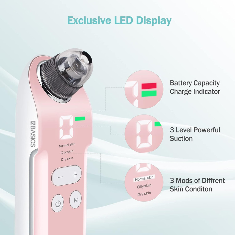 Ezbasics 2023 Newest Blackhead Remover Face Pore Vacuum Cleaner Blackhead Vacuum Rechargeable White Heads Removal With 3 Adjustable Suction Power Blackhead Extractor Tool With Led Display (Rose)