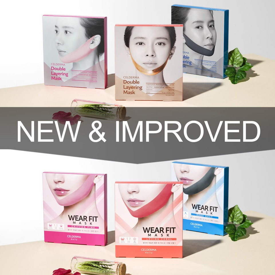 Celderma Daily Wear Fit Mask [Chiffon Pink] 5Pcs, Korean V Line Lifting Hydrogel Collagen Chin Mask, K-Beauty Face Shaping Jaw Slimmer Strappink
