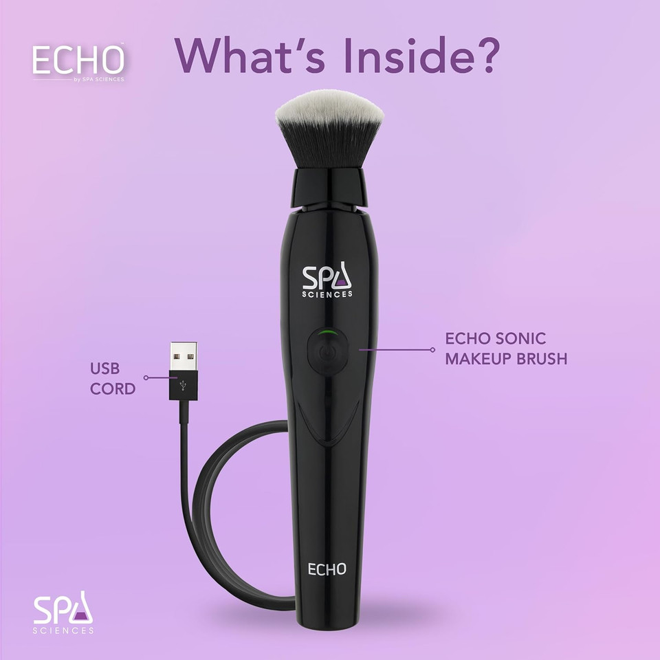 Spa Sciences Echo - Makeup Brush For Flawless Blending, Contouring, Highlight & Airbrush Finish - 3 Speeds - Rechargeableblack