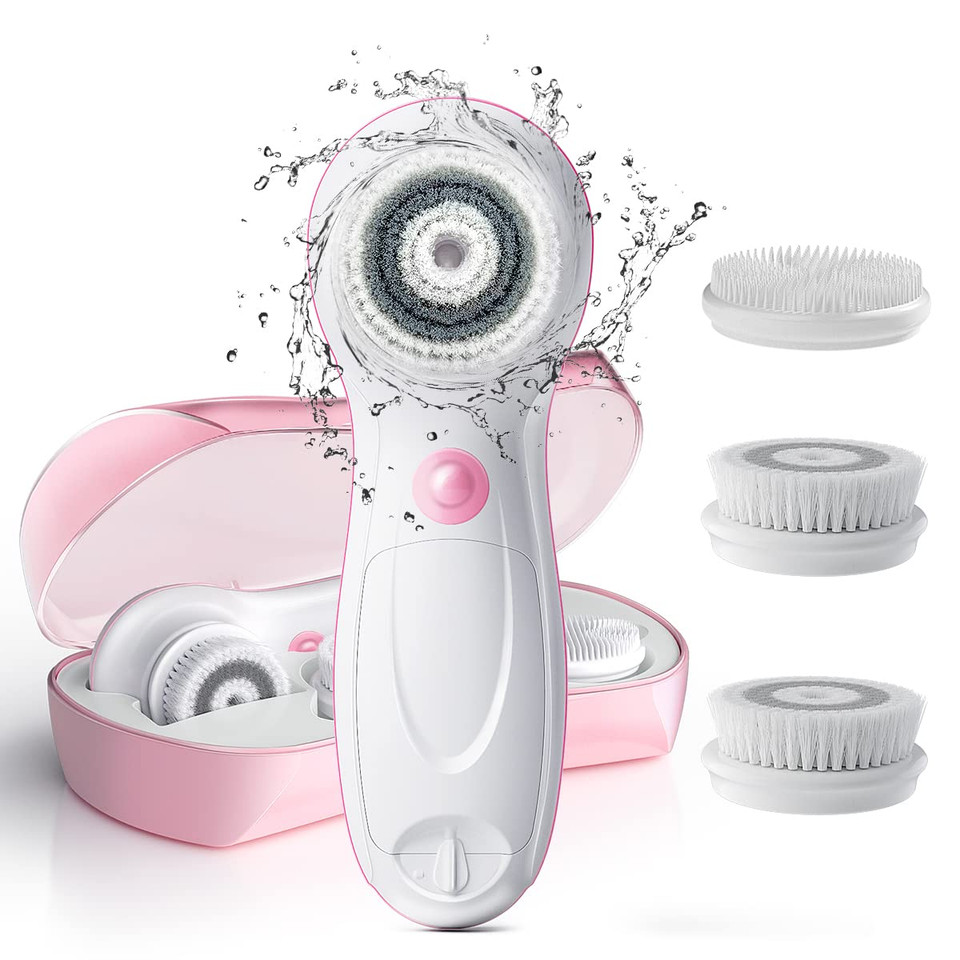 Touchbeauty Facial Cleansing & Exfoliator Brush Set With Travel Case 3 Professional Cleansing Brush Heads For Oil/Sensitive/Combination Skin |Waterproof, Dual Speed