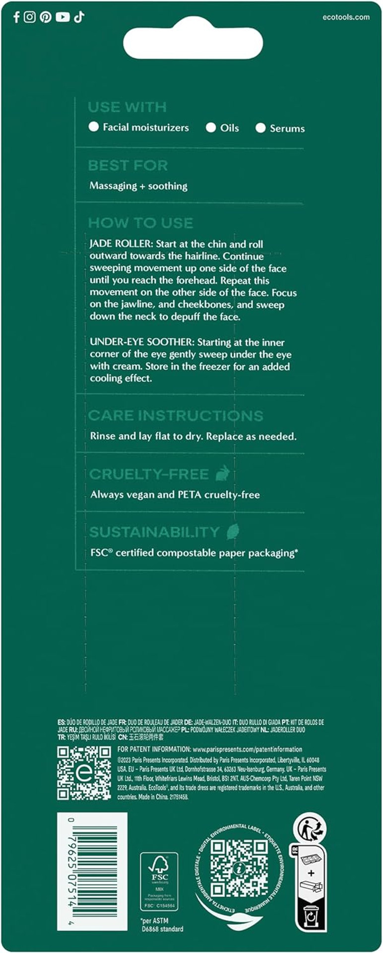 Ecotools Beauty Skin Care Tool Jade Facial Roller And Eye Roller Duo, Face Roller And Massager, Skincare And Sculpting Tool, Reduces Under Eye Puffiness And Dark Circles, 2 Piece Set