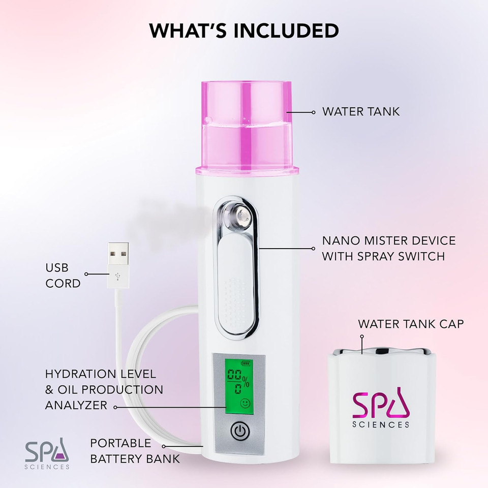 Spa Sciences - Nano Mister - Hydrating Facial Mister With Skin Analyzer & Battery Bank