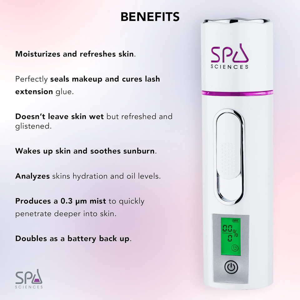 Spa Sciences - Nano Mister - Hydrating Facial Mister With Skin Analyzer & Battery Bank