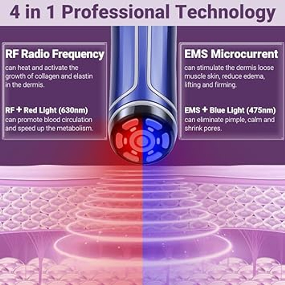 Radio Frequency Skin Tightening Device - Tumakou 4 In 1 Ems Red Blue Light Therapy Wand For Face At Home - Microcurrent Facial Device - Rf Radiofrequency Skin Neck Facial Machine Radio Frequency Skin Tightening Device - Tumakou 4 In 1 Ems Red Blue Light Therapy Wand For Face At Home - Microcurrent Facial Device - Rf Radiofrequency Skin Neck Facial Machine