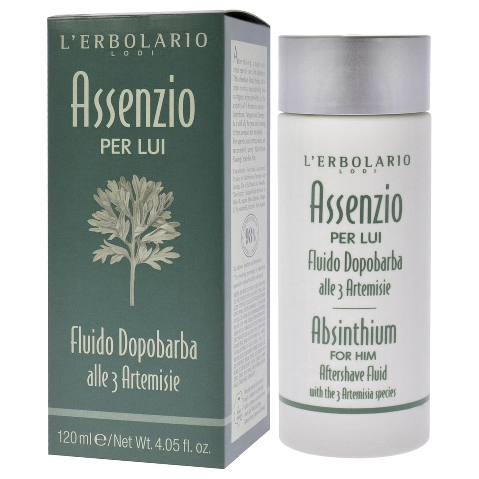 L'Erbolario Absinthium Aftershave Fluid - Absinthium, Tarragon And Genepy - Triple Toning, Moisturizing And Astringent Action - Leaves Skin Feeling Fresh, Compact And Nourished - For Men - 4.05 Oz