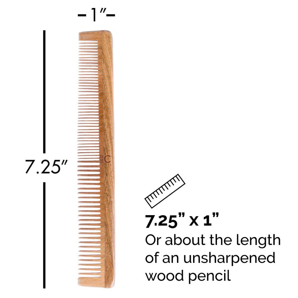 Zeus Sandalwood Beard & Mustache Comb W/Leather Sheath. Handmade Saw-Cut, Anti-Static Comb - L31
