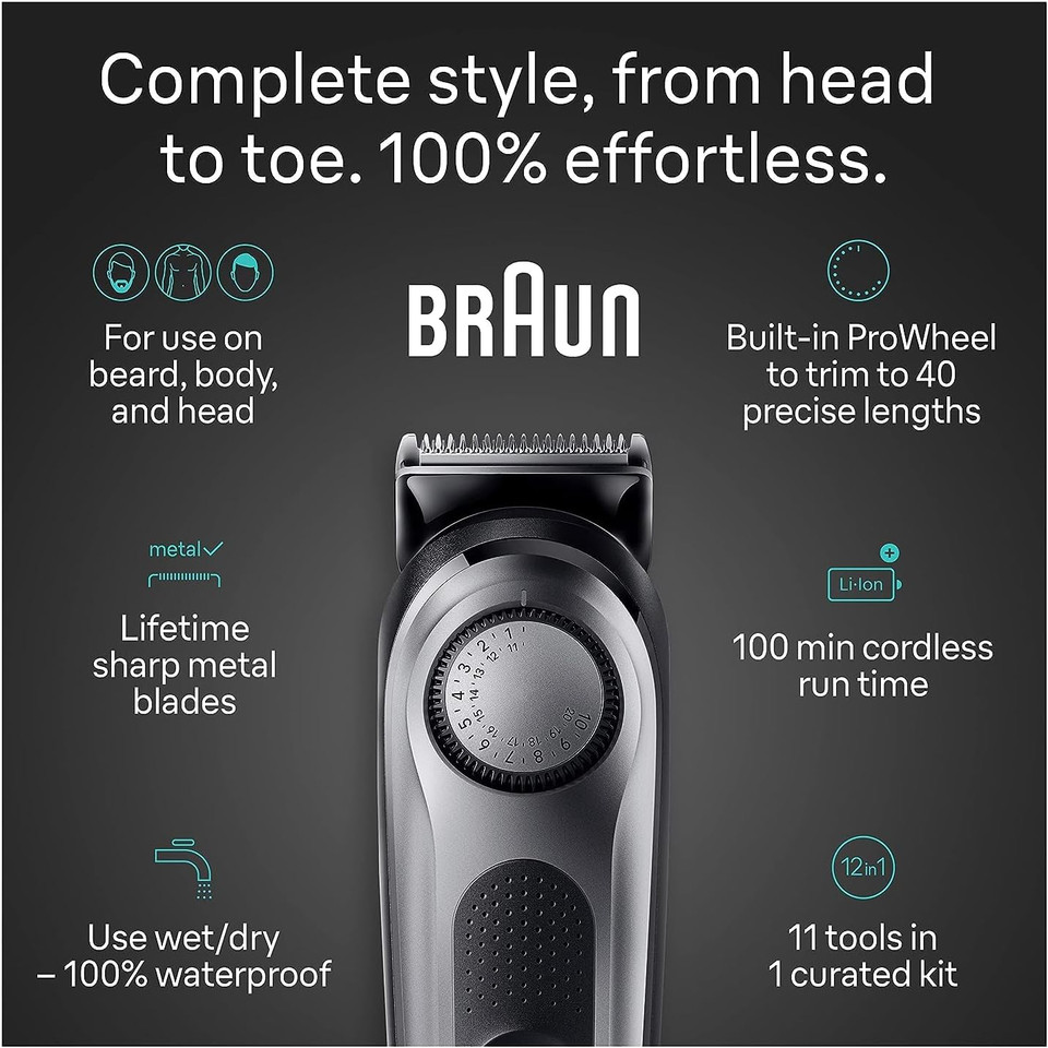 Braun All-In-One Style Kit Series 7 7420, 11-In-1 Trimmer For Men With Beard Trimmer, Body Trimmer For Manscaping, Hair Clippers & More, Braunã¢ÂS Sharpest Blade, 40 Length Settings, Waterproof