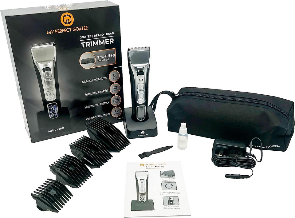 My Perfect Goateeã¢Â® Beard Grooming Combo Pack For Men: Goatee Shaving Template & Trimmer (Mpg-188), 36 Length Settings, Cordless Professional Hair Trimmer For Professional Grooming