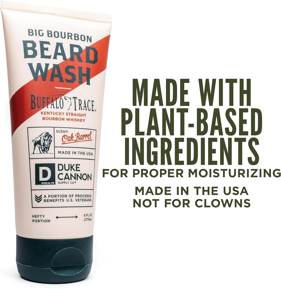 Duke Cannon Supply Co. Big Bourbon Beard Wash, 6 Fl Oz, Oak Barrel Scent - Made With Plant-Based Ingredients To Strengthen, Rejuvenate, Soften And Condition