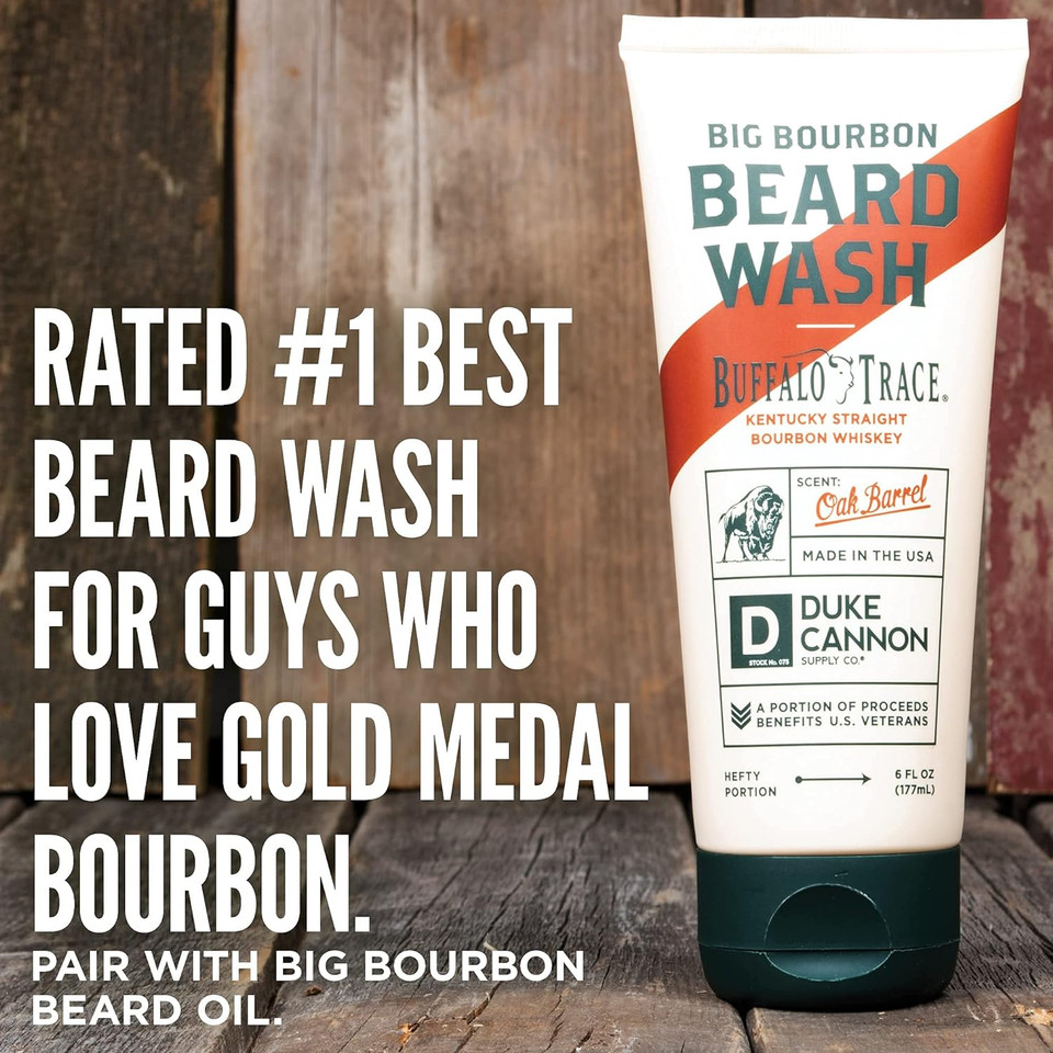 Duke Cannon Supply Co. Big Bourbon Beard Wash, 6 Fl Oz, Oak Barrel Scent - Made With Plant-Based Ingredients To Strengthen, Rejuvenate, Soften And Condition