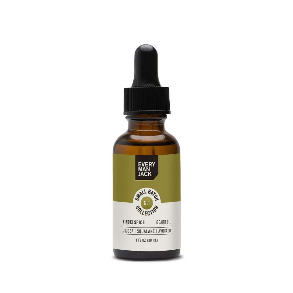 Every Man Jack Small Batch Beard Oil - Hinoki Spice Fragrance - Deeply Moisturizes And Softens Your Beard And Adds A Natural Shine - Naturally Derived With Shea Butter- 1.0-Ounce