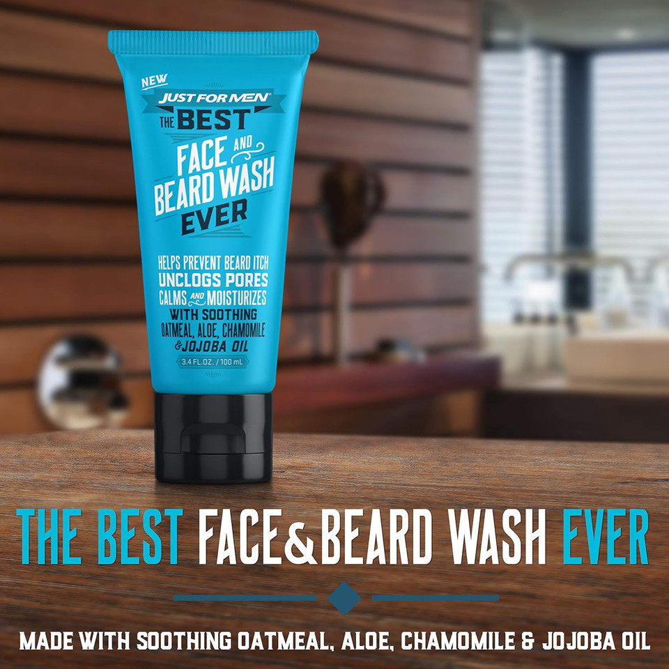 Just For Men The Best Face & Beard Wash Ever, Mosturizes To Help Prevent Beard Itching, Acts Like Shampoo For The Beard, Made With Oatmeal, Aloe, Chamomile, And Jojoba Oil, 3 Fluid Ounce