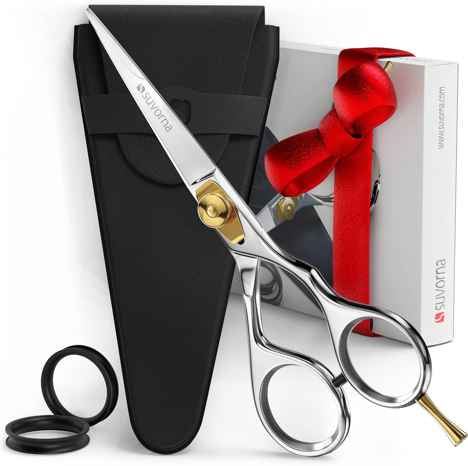 Suvorna Beard scissors for men | Mustache scissors for men | Beard trimming scissors | Grooming scissors men | Barber scissors, 5 inch hair scissors professional | Japanese steel hair cutting scissors