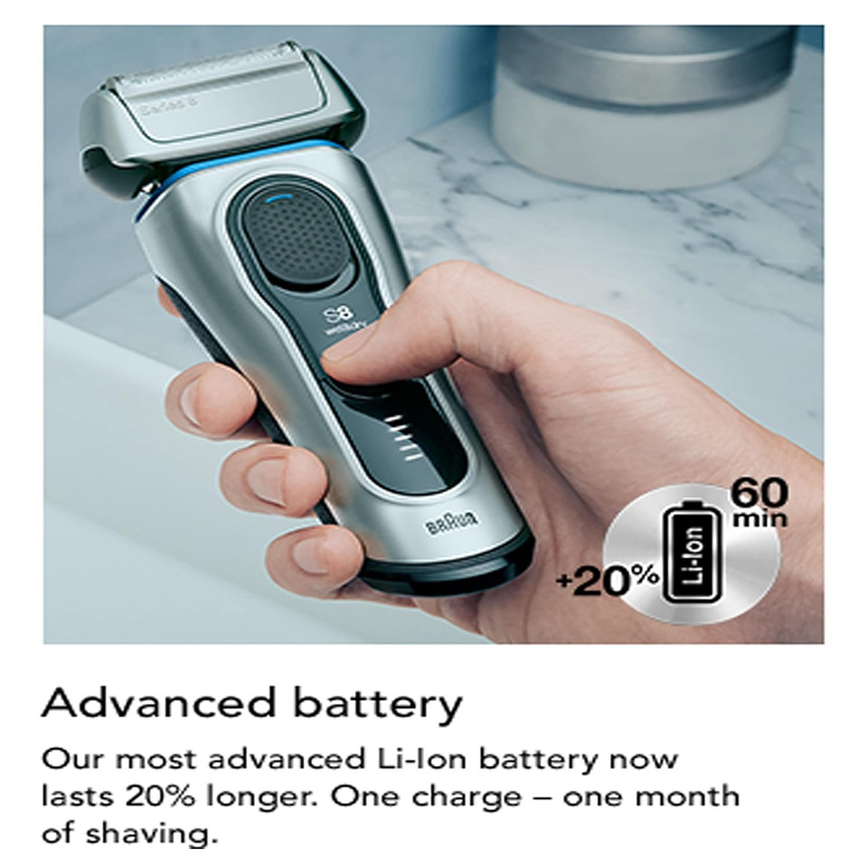 Braun Series 8 8330S Next Generation, Electric Shaver For Men, Rechargeable And Cordless Razor, Silver, Fabric Travel Case, Wet And Dry, Foil Shaver