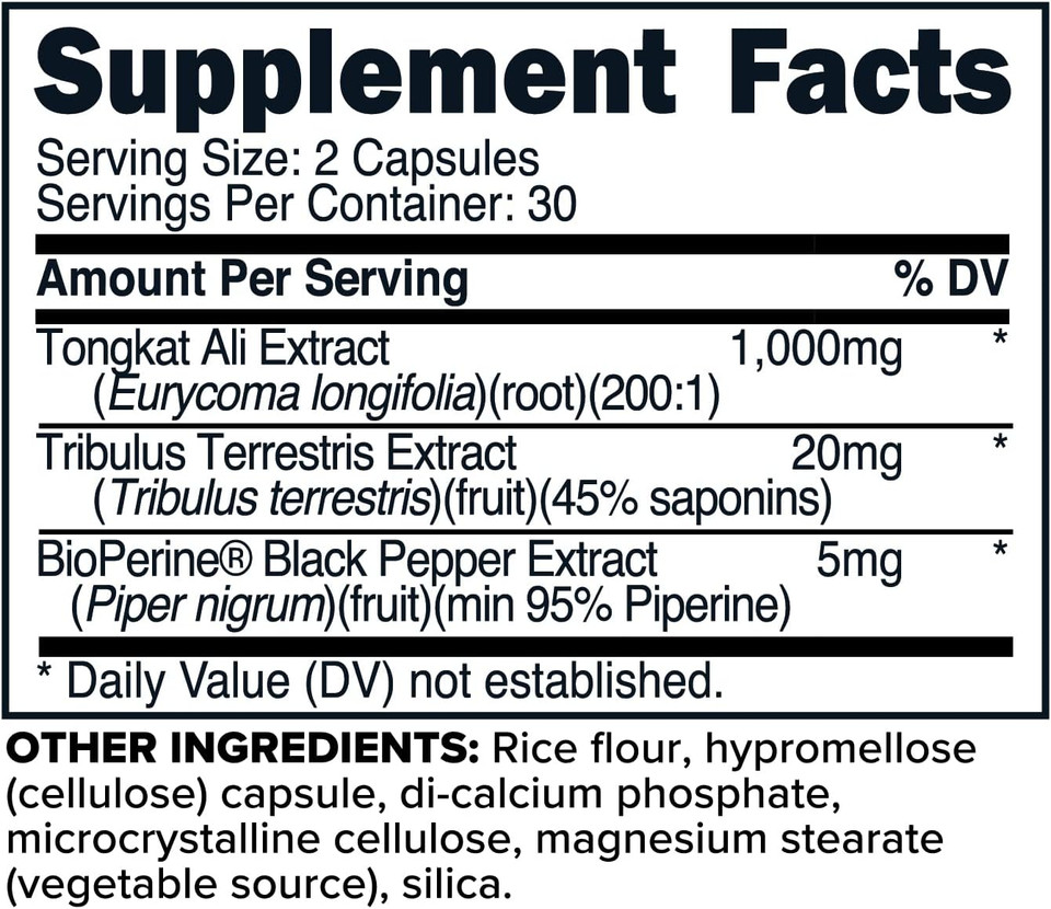 Primaforce Tongkat Ali Complex (1000Mg) 30 Servings, 60 Capsules - With 200:1 Tongkat Ali Extract, Tribulus Terrestris Extract & Bioperineã¢Â® Black Pepper Extract