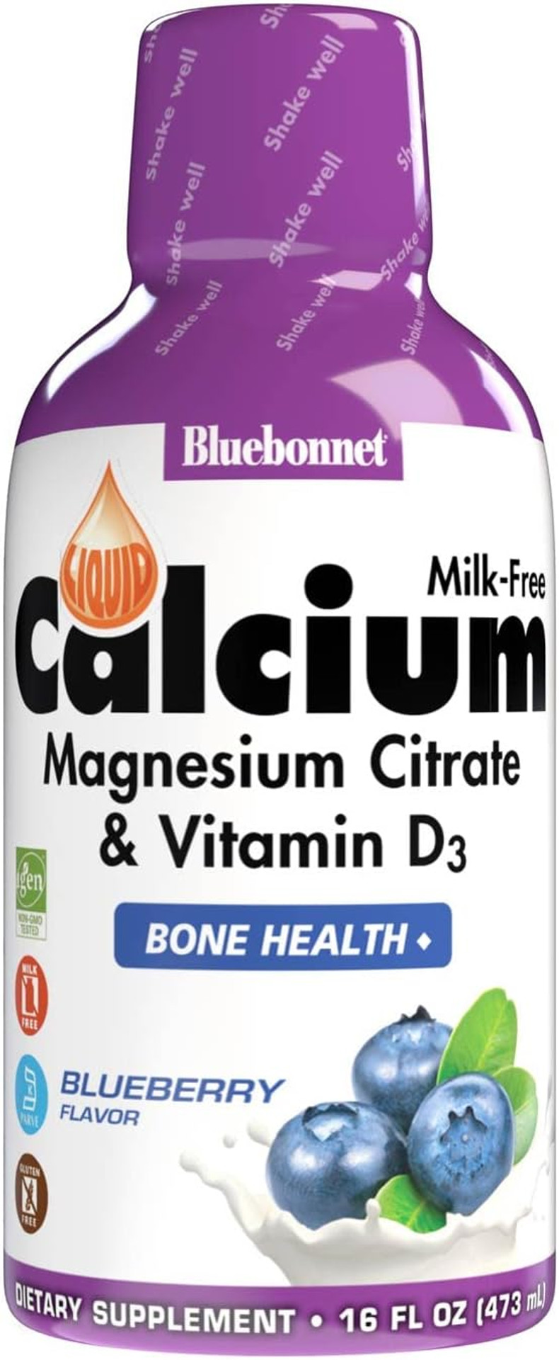 Bluebonnet Nutrition Liquid Calcium Citrate Magnesium Citrate, Vitamin D3, Bone Health, Gluten Free, Soy Free, Milk Free, Kosher,32 Servings, Blueberry Flavor, 16 Fl Oz (Pack Of 1)16.00 Fl Oz (Pack Of 1)