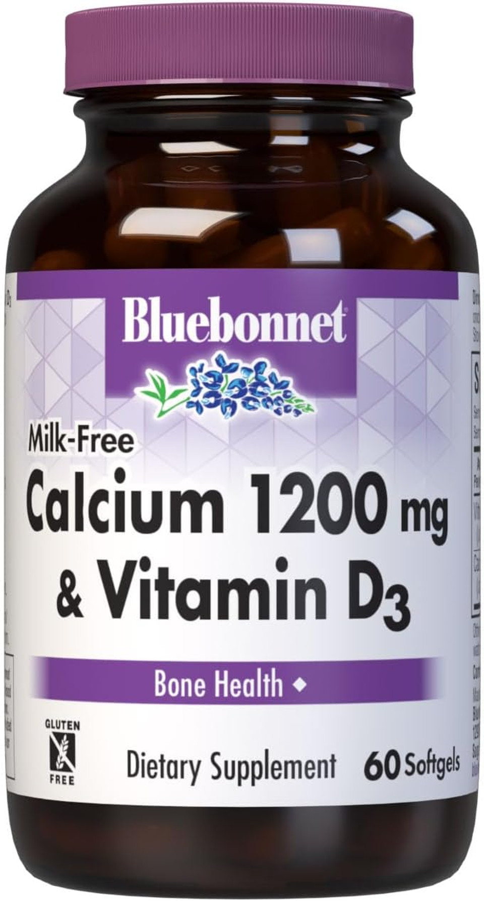 Bluebonnet Nutrition Milk-Free Calcium 1,200 Mg Plus Vitamin D3 400 Iu - High Potency, Maximum Absorption Strong Healthy Bones & Immune Health Support Supplement, Gluten-Free, Dairy-Free, 60 Softgels