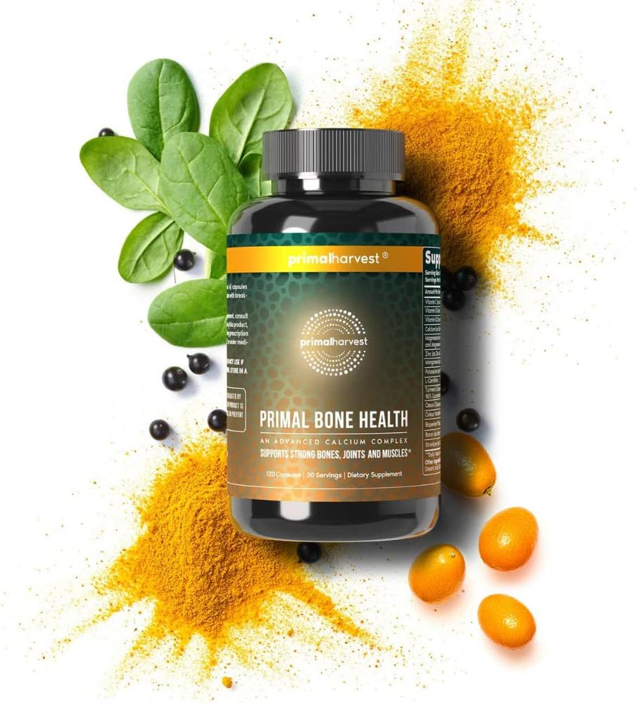 Calcium Carbonate Bone Health Complex By Primal Harvest For Men And Women With Calcium, Magnesium, Zinc, Manganese, Potassium, And L-Carnitine