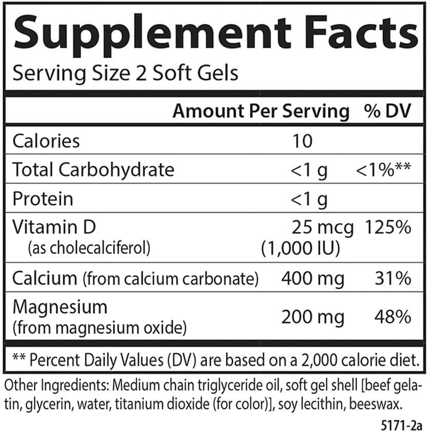 Carlson - Cal-Mag Gels, 2:1 Calcium To Magnesium Ratio, Bone Support, Energy Production, 100 Soft Gels