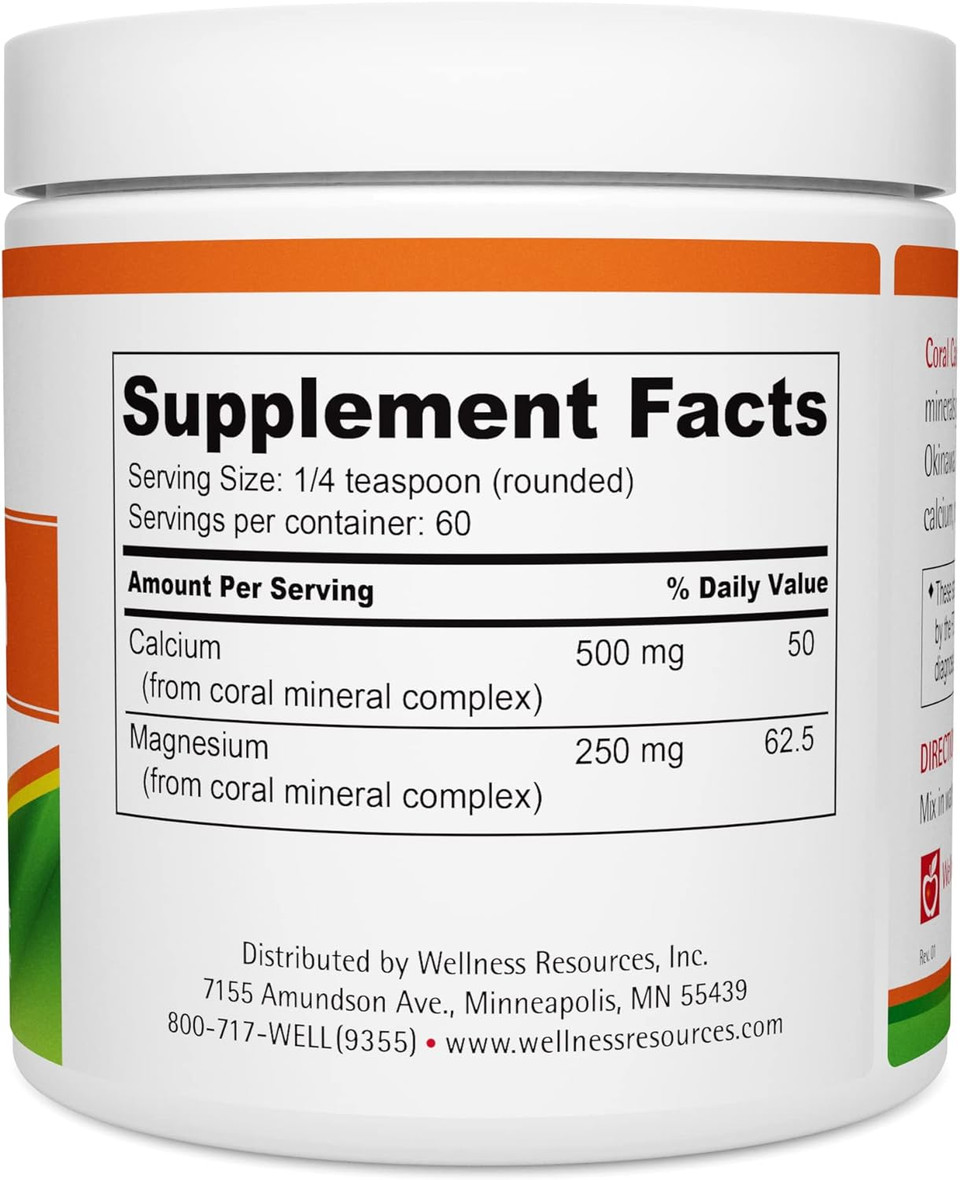 Coral Calcium Powder, Marine Grade, Natural 2:1 Calcium To Magnesium Ratio (500Mg, 60 Servings)