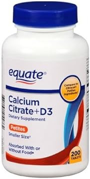 Equate Calcium Citrate + D3 Petites Dietary Supplement Tablets, 200 Count