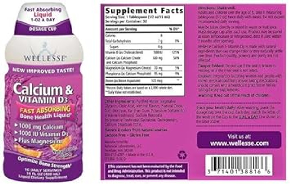 HOPESO Wellesse Calcium & Vitamin D Liquid Natural Citrus Flavor - 16 oz, Pack of 6