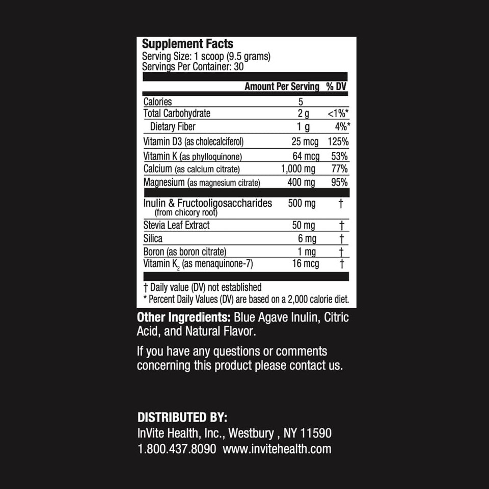 Invite Health Bone Powder - Comprehensive Once-Daily Powdered Formula To Support Bone Health - Helps Enhance Calcium Absorption - 30 Servings