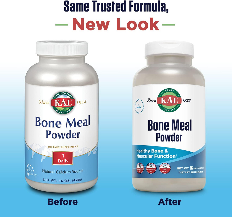 Kal Bone Meal Powder | Sterilized & Edible Supplement Rich In Calcium, Phosphorus, Magnesium | For Bones, Teeth, Nerves, Muscular Function | 16 Oz