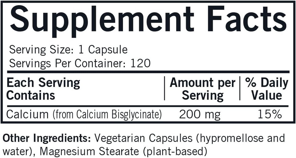 Kirkman - Calcium Bisglycinate Chelate 200Mg - 120 Capsules - Without Vitamin D3 - Helps Maintain Strong Bones - Hypoallergenic