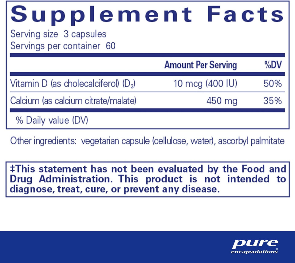 Pure Encapsulations Calcium With Vitamin D3 | Dietary Supplement To Support Bone, Colon, And Cardiovascular Health* | 180 Capsules